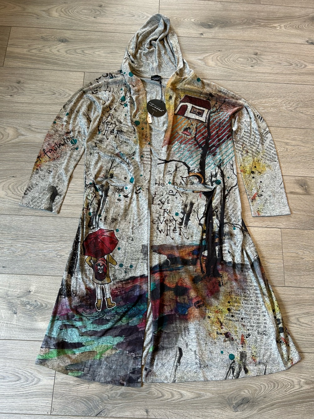 INOAH Cat Lovers Wearable Art Long Open Front Cardigan Duster Size Medium New